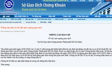HoSE ngừng giao dịch ngày 23/01