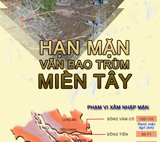 Hạn mặn vẫn bao trùm nhiều tỉnh miền Tây