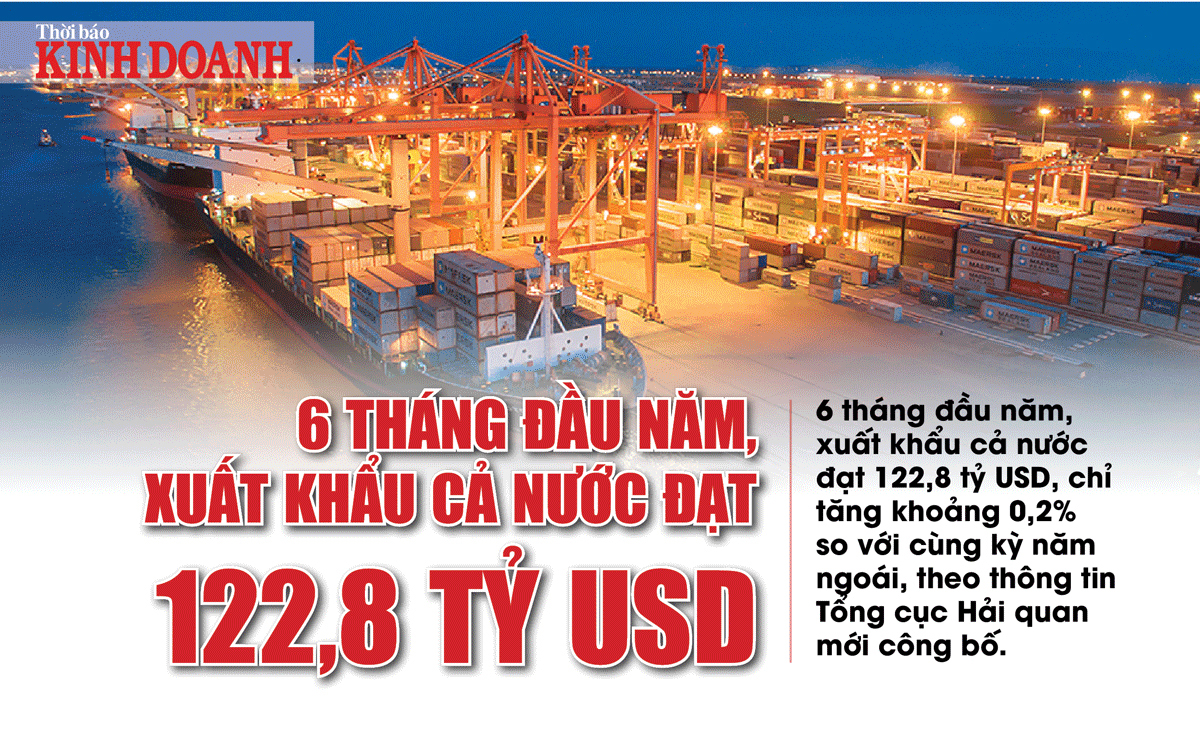 6 tháng đầu năm, xuất khẩu cả nước đạt 122,8 tỷ USD