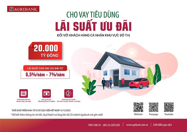 Agribank dành 20.000 tỷ đồng vốn cho vay tiêu dùng lãi suất ưu đãi đối với khách hàng cá nhân khu vực đô thị