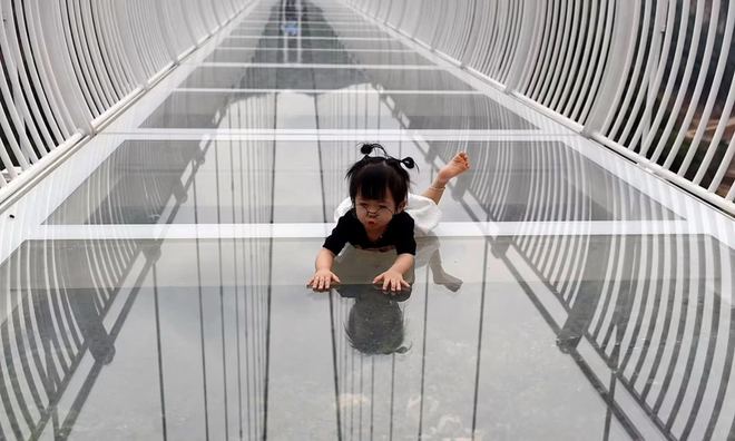 <p>
Hiệp hội Kỷ lục thế giới (WRA) trao Chứng nhận kỷ lục cầu đáy kính dài nhất thế giới. Tổ chức Kỷ lục thế giới Official (OWR) của châu Âu công nhận cầu kính dài nhất thế giới 632m.</p><p>Cầu kính Bạch Long chính thức vượt qua kỷ lục 526 m trước đó thuộc về một cây cầu kính ở khu thắng cảnh Tam Hiệp, Trung Quốc.</p><p>Rất nhiều du khách tới trải nghiệm ngày khai trương đã không dám đi qua, do sự đáng sợ mà cây cầu mang lại. AFP</p>