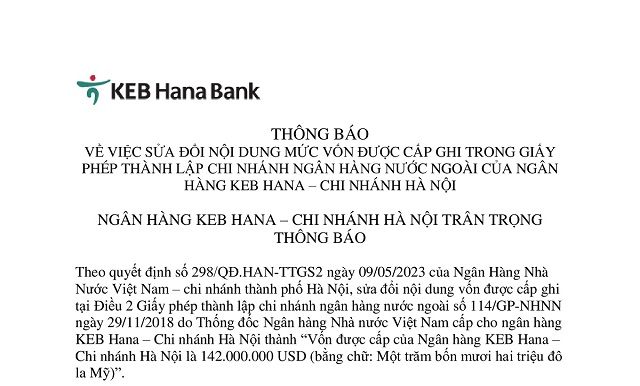 Ngân hàng KEB Hana - Chi nhánh Hà Nội