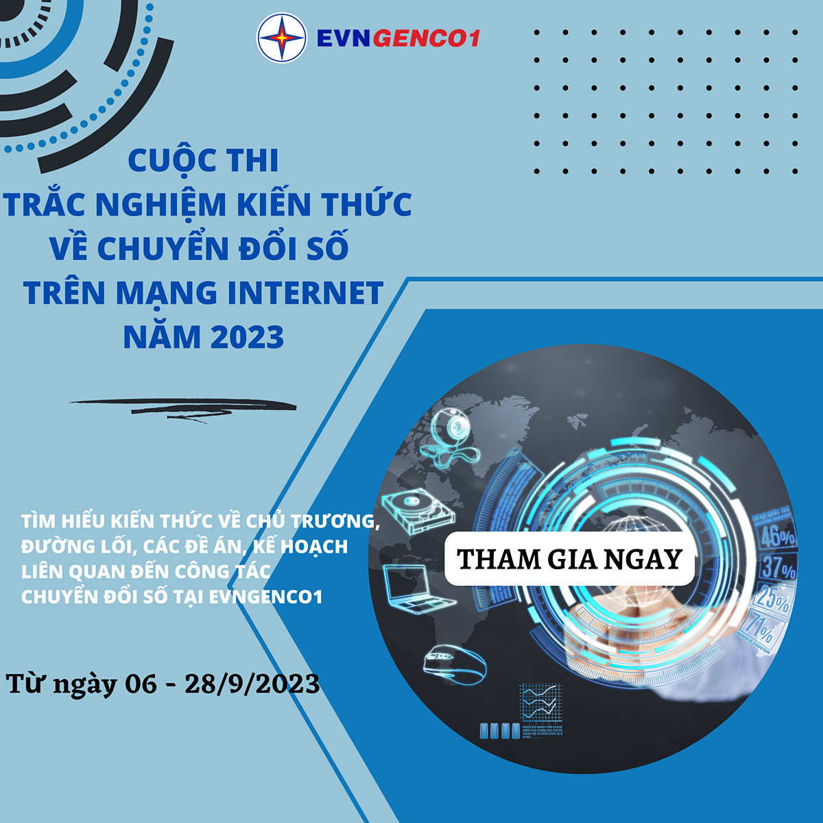 EVNGENCO1 tổ chức cuộc thi 'Trắc nghiệm kiến thức về chuyển đổi số trên mạng internet' năm 2023
