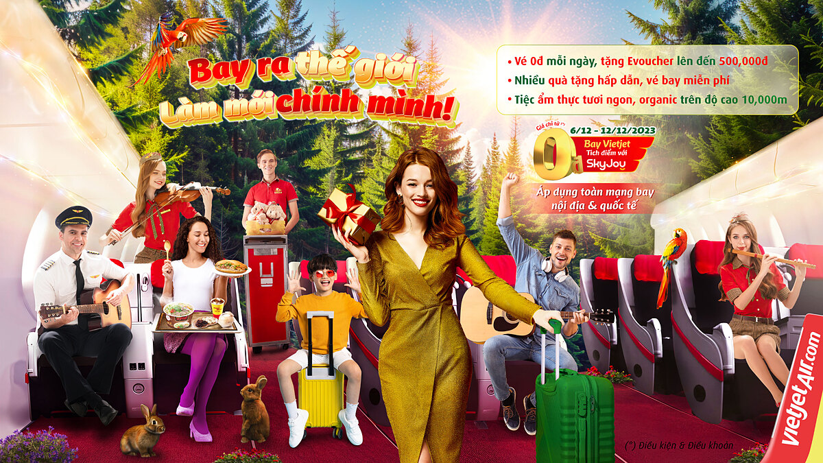 Hàng triệu vé bay 0 đồng Vietjet cùng bạn bay khắp Việt Nam, bay ra thế giới - làm mới chính mình