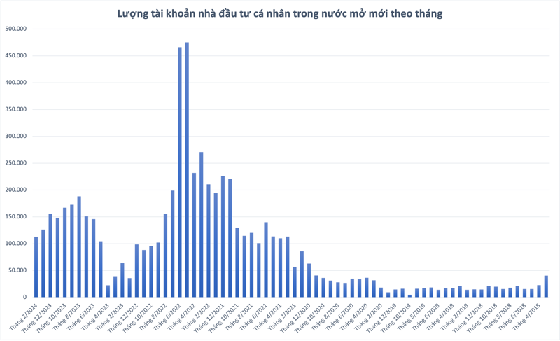 Số lượng tài khoản giao dịch chứng khoán của nhà đầu tư cá nhân trong nước đạt gần 7,5 triệu tài khoản, tương đương khoảng 7,5% dân số