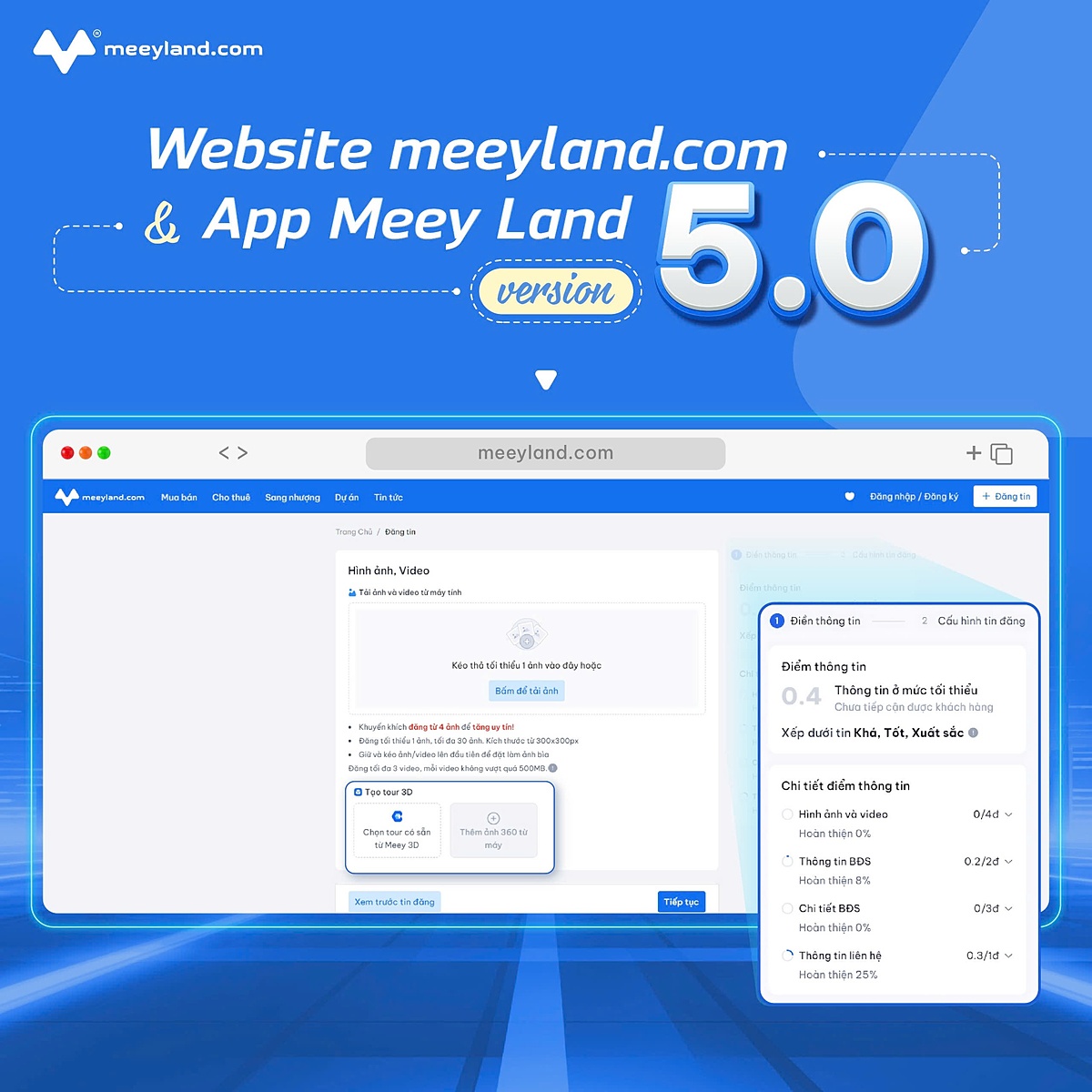 Meeyland.com 5.0 tích hợp Meey Value, Meey Map, đăng tin 3D với nhiều tính năng ưu việt