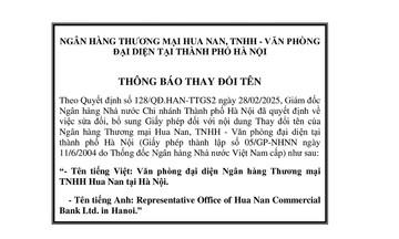 Ngân hàng Thương mại Hua Nan, TNHH - Văn phòng đại diện tại thành phố Hà Nội